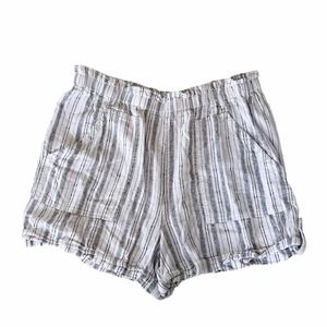 Time and Tru Shorts XL Linen Blend Stripe Pull On Elastic Paperbag Waist Pockets